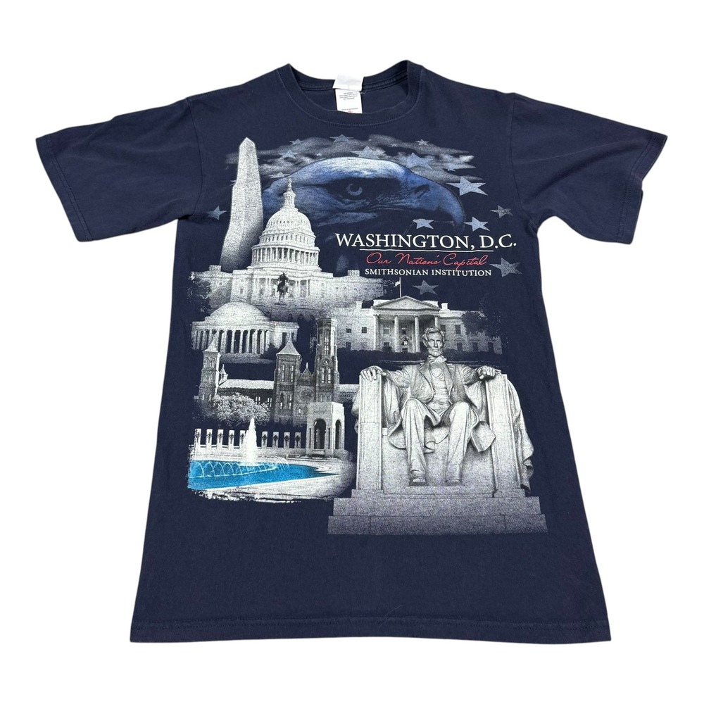 Smithsonian Institution Washington Monuments Navy Blue Shirt Men's Small